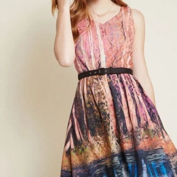 ModCloth Womens Certifiably Sweet Dress Small Sleeveless Pink Trees *No Belt - Picture 11 of 13